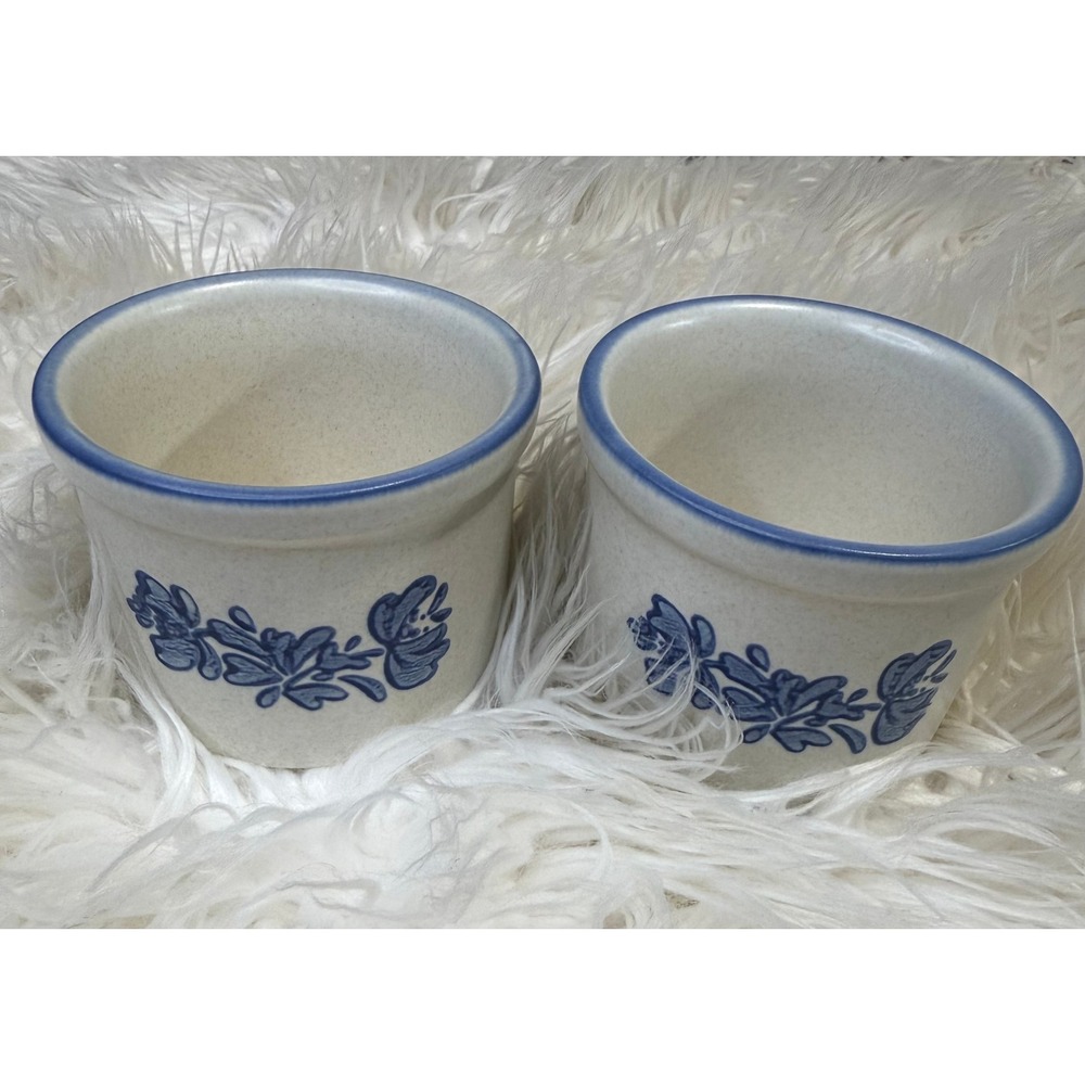 Pfaltzgraff Yorktowne Ramekin Set 2 Custard Cups Blue Floral Stoneware USA Made